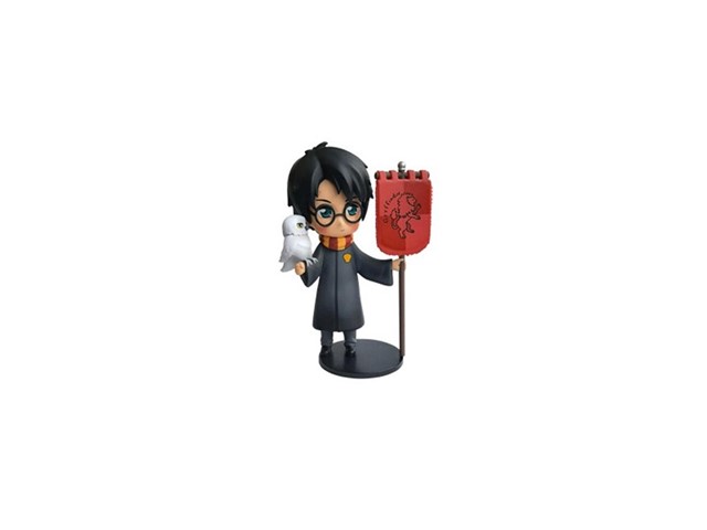 Figura Harry Potter con Hedwig y banderola Griffindor