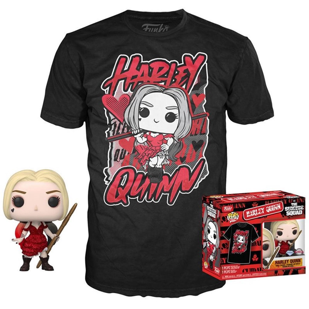 Foto 2 Set de Figura POP + Camiseta Harley Quinn. Escuadron Suicida XL (Caja deteriorada)